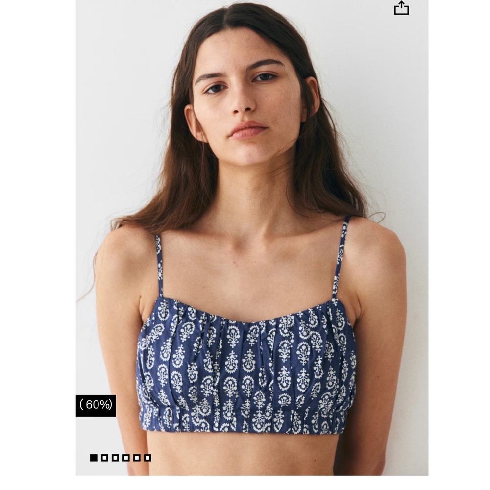 HM Blue White Floral Print Cropped Strappy Top Cottagecore Festival‎ Peasant XL